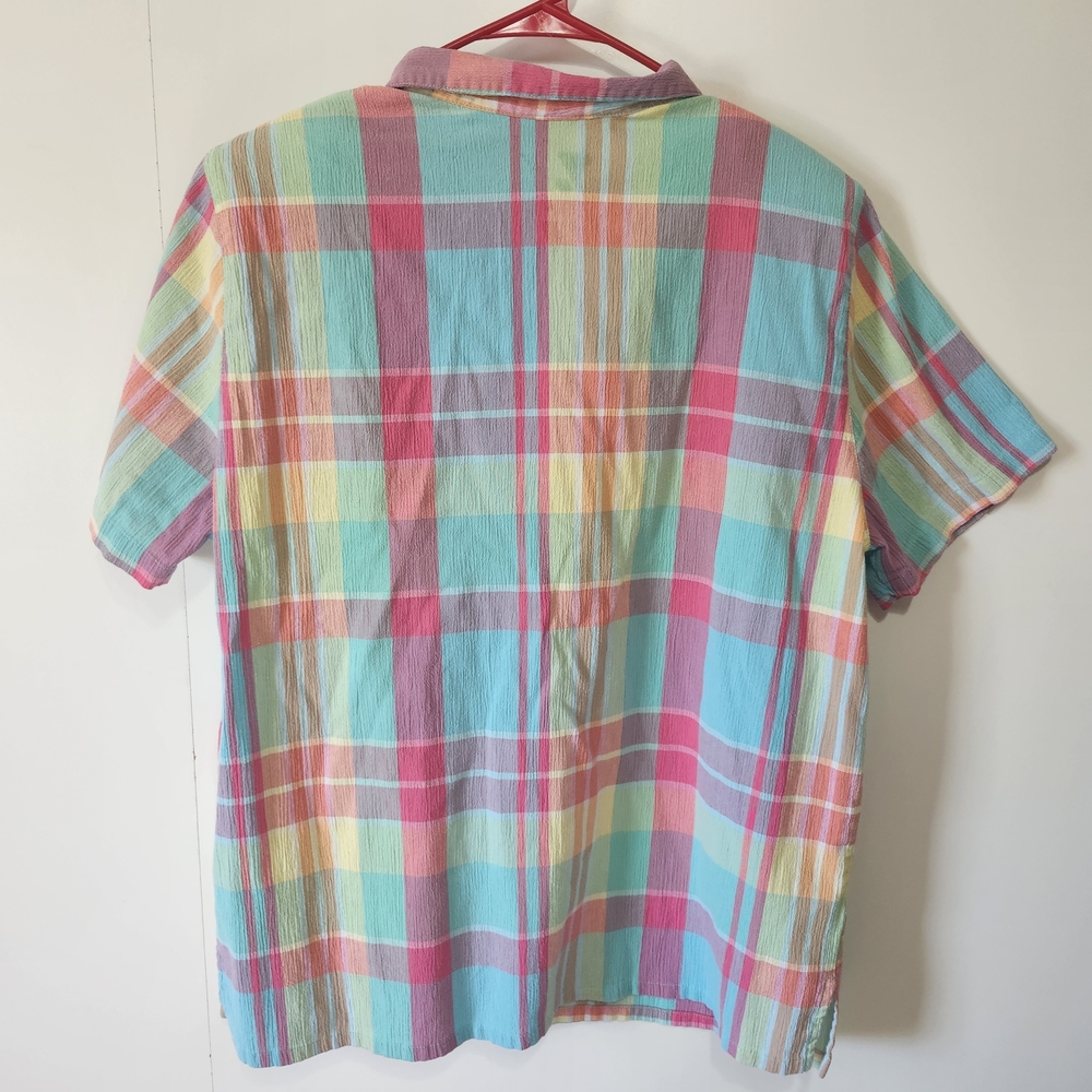 Koret Francisca Vintage Plaid Button Up Shirt 18W Pastel Shoulder Pads 80s 90s!! - Picture 4 of 9